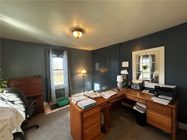 office with dark colored carpet