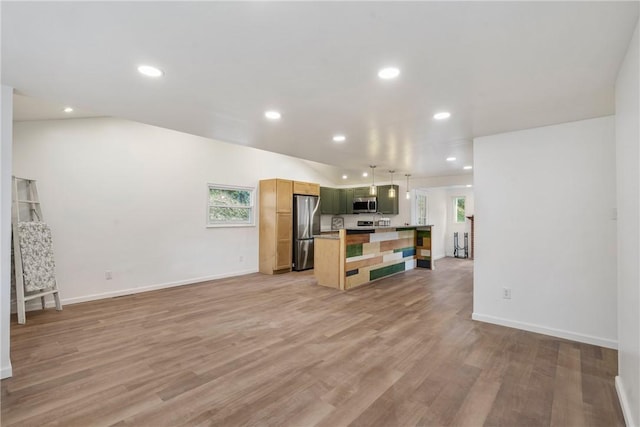 living room with lofted ceiling and wood-type flooring