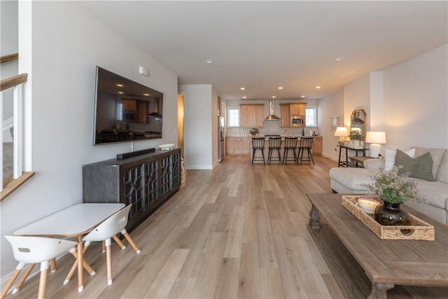 living room with light hardwood / wood-style flooring