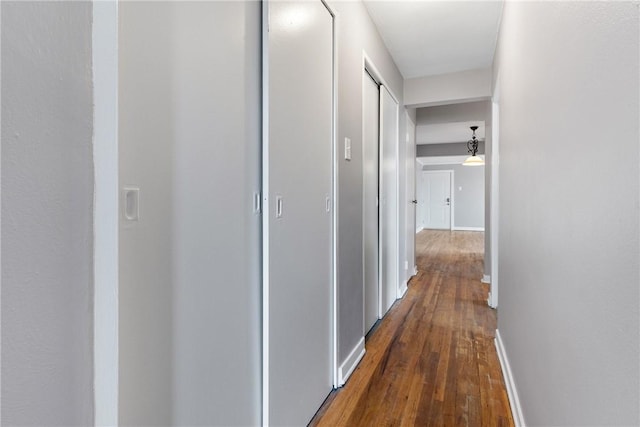 hallway with dark hardwood / wood-style floors