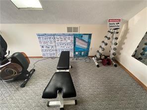 exercise area with carpet floors