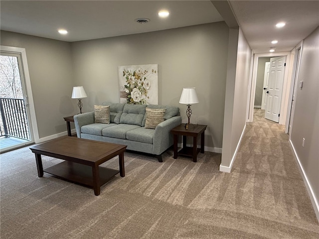 living room with carpet floors