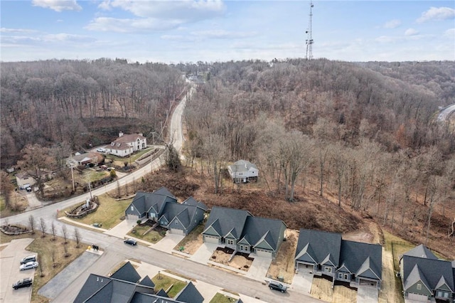 aerial view with a forest view and a residential view