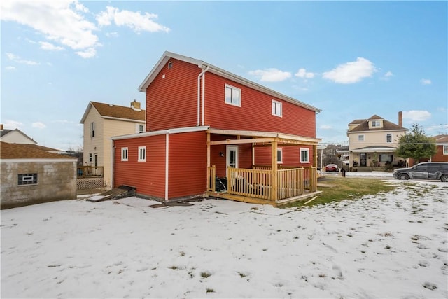 view of snow covered property