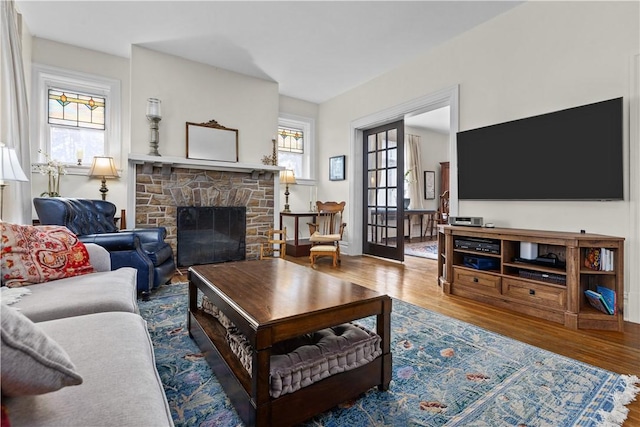 2515 Middle Rd, Hampton, PA 15116 - living room featuring wood finished floors and a fireplace