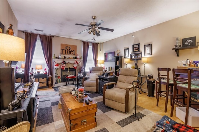 living room with ceiling fan