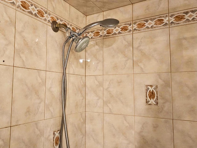 interior details featuring a tile shower