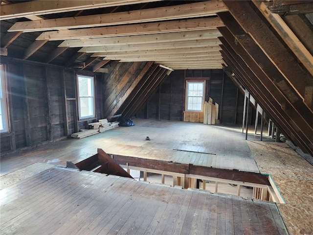 view of unfinished attic