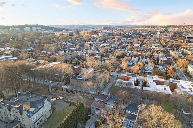 view of aerial view at dusk