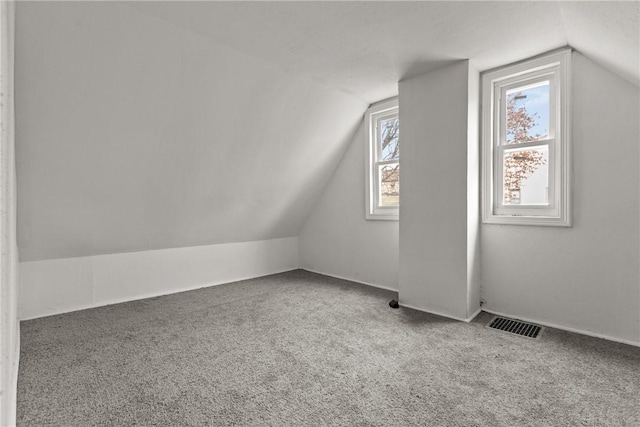 additional living space featuring lofted ceiling and carpet flooring