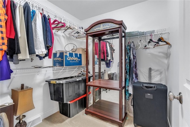 walk in closet featuring carpet floors