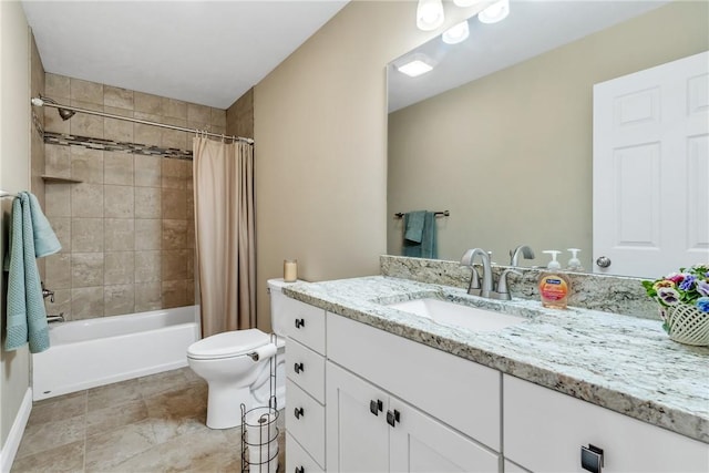 full bathroom featuring shower / tub combo, vanity, and toilet