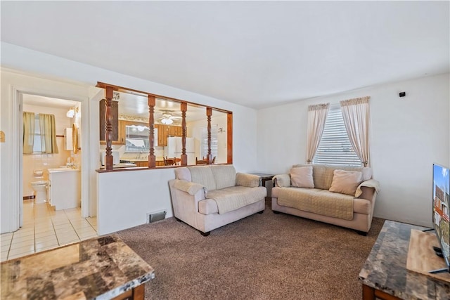 living room with light carpet