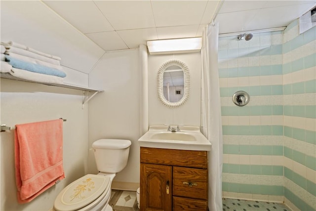 bathroom featuring vanity, a shower with curtain, and toilet