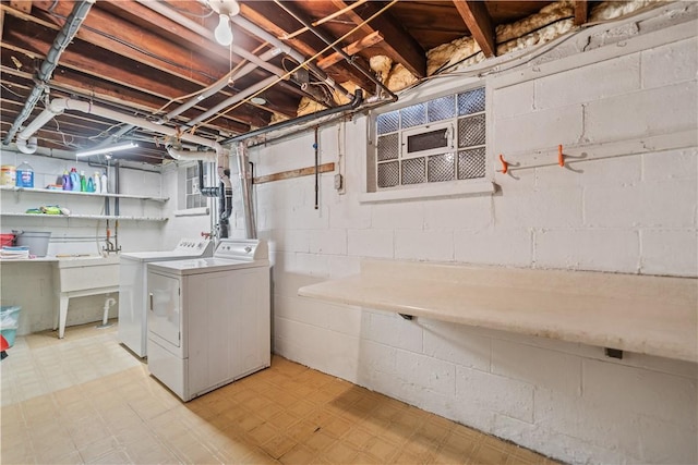 basement featuring washer and dryer