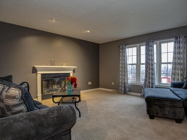 living room with light carpet