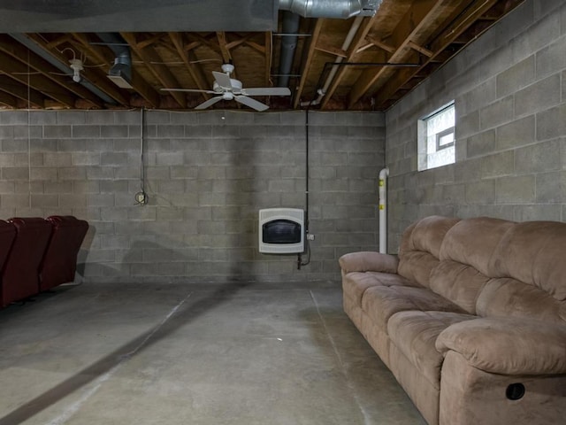 basement featuring heating unit