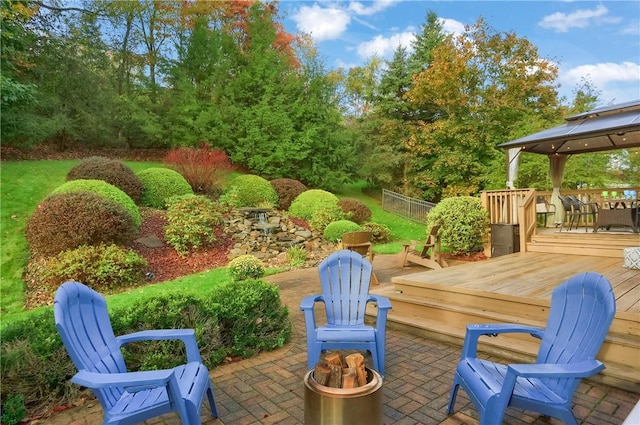 view of patio / terrace with a gazebo and a deck