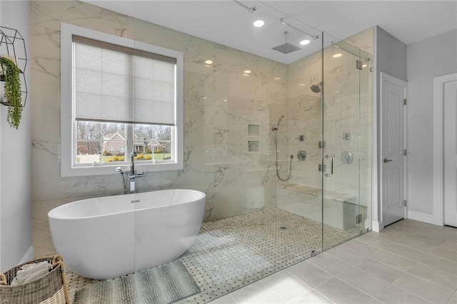 bathroom with plus walk in shower