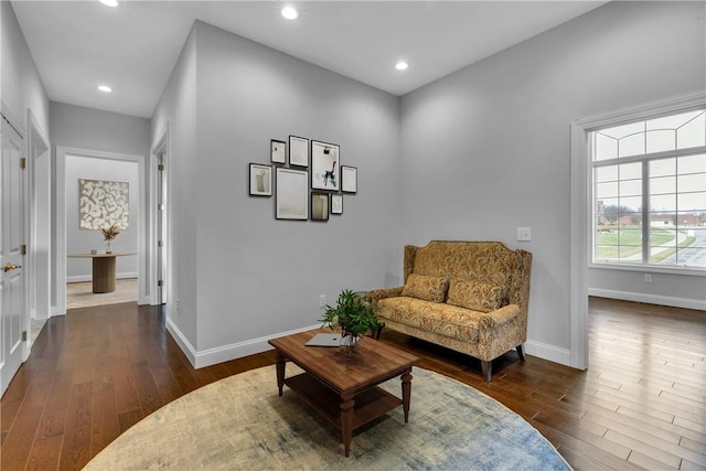 sitting room with dark hardwood / wood-style floors