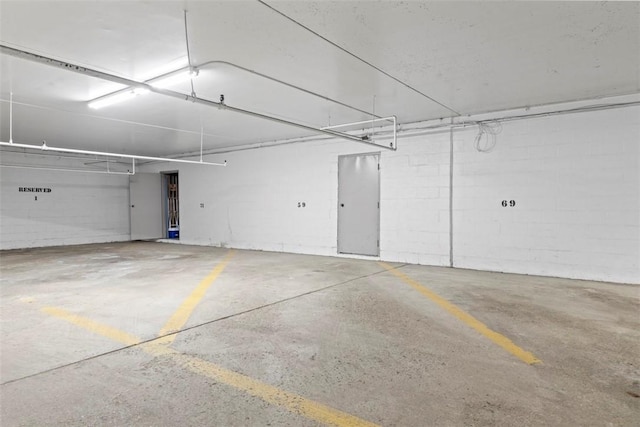 parking garage with concrete block wall