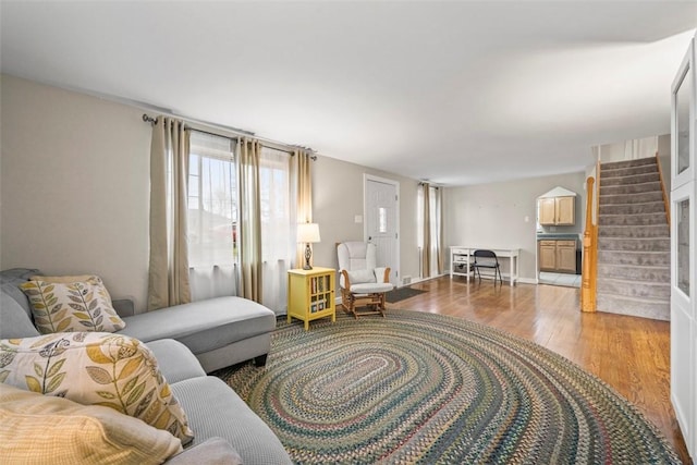 living room with wood-type flooring