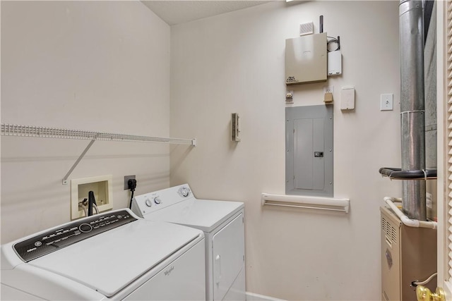 laundry room featuring washing machine and clothes dryer and electric panel