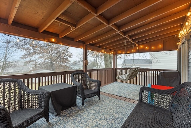 view of snow covered deck