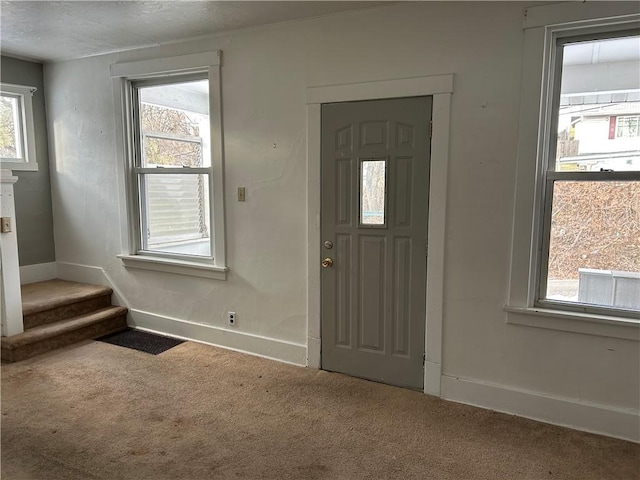 carpeted foyer entrance featuring plenty of natural light