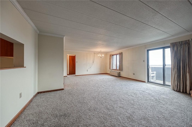 820 E Beau Unit 7Hr, South Strabane, PA 15301 - unfurnished room featuring crown molding, carpet, a chandelier, baseboards, and a textured ceiling