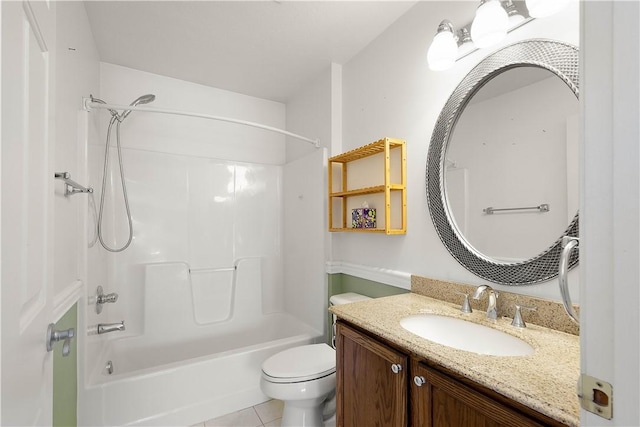 full bathroom featuring tile patterned floors, toilet, shower / bath combination, and vanity