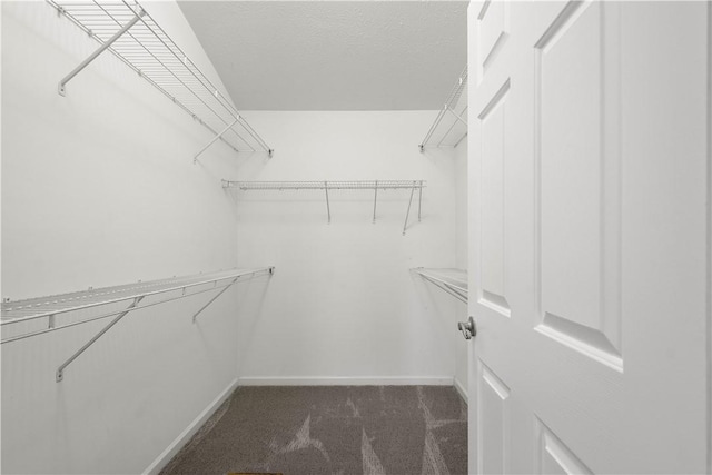 spacious closet featuring dark carpet