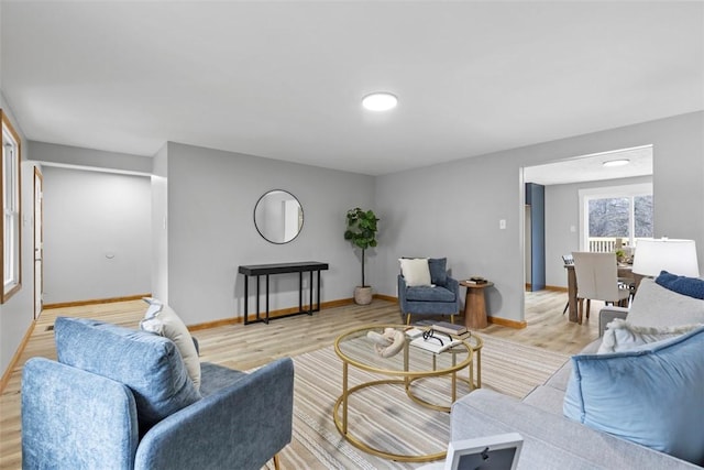 living room with light hardwood / wood-style flooring