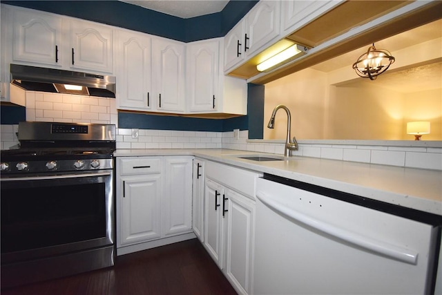 kitchen with white cabinetry, sink, stainless steel range with gas stovetop, and dishwasher