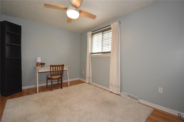 office area featuring ceiling fan and wood-type flooring