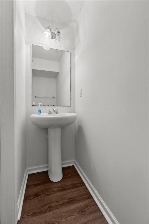 bathroom with wood-type flooring and sink