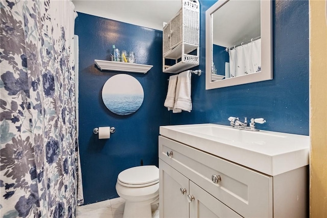 bathroom with walk in shower, vanity, and toilet