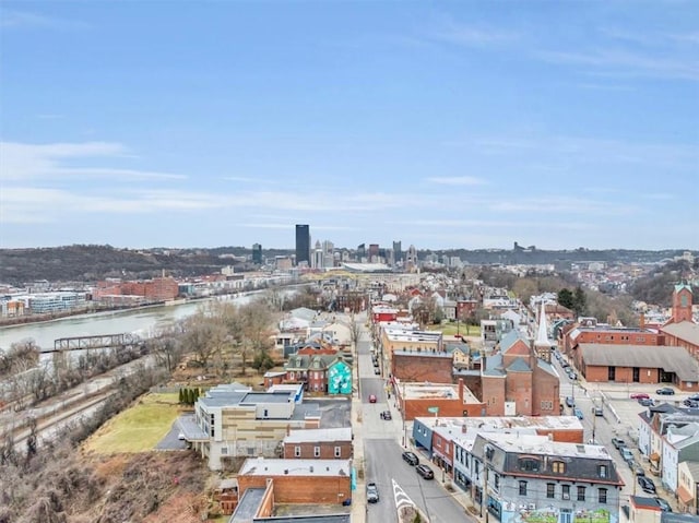 aerial view featuring a water view