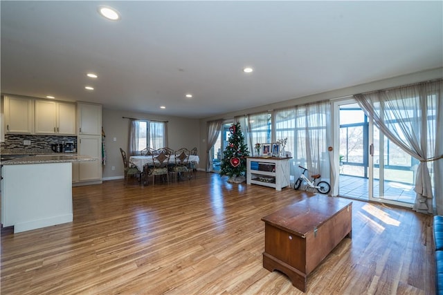 living room with light hardwood / wood-style flooring