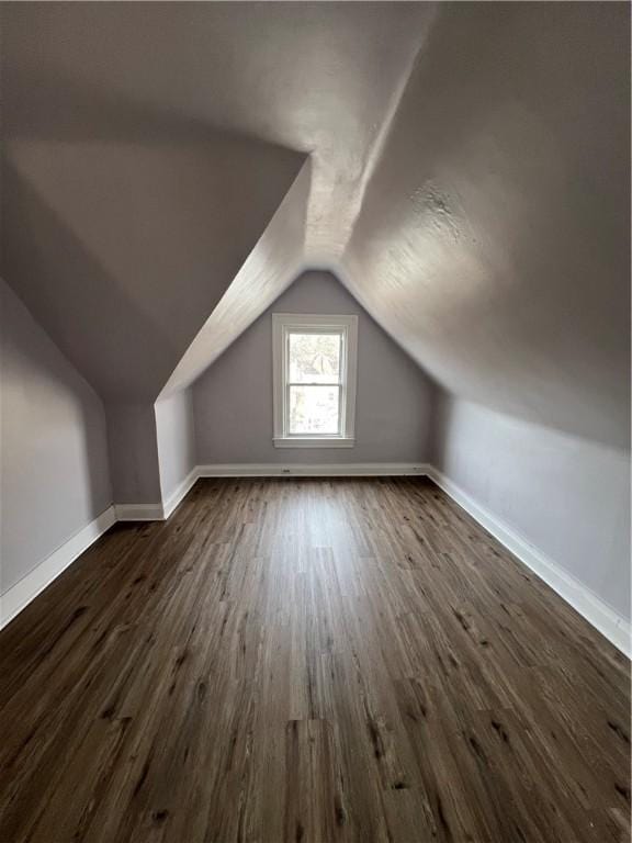 additional living space featuring lofted ceiling and dark hardwood / wood-style flooring