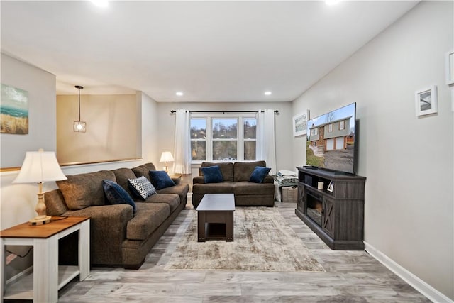 living room with hardwood / wood-style flooring