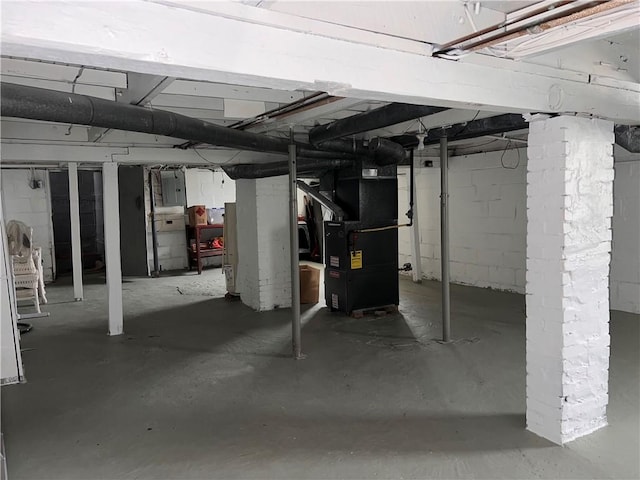 basement with heating unit