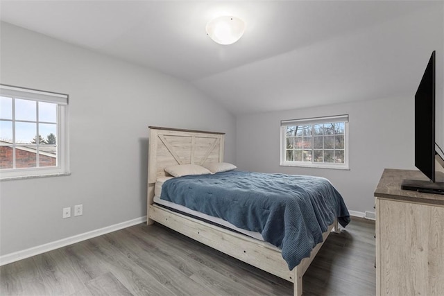 bedroom featuring vaulted ceiling and dark hardwood / wood-style floors