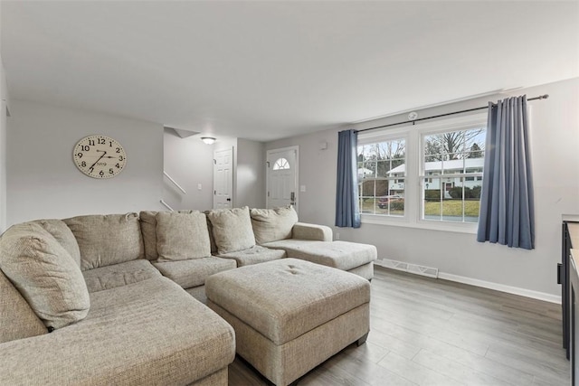 living room with hardwood / wood-style floors