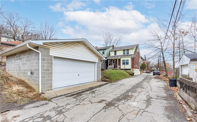 exterior space with a garage