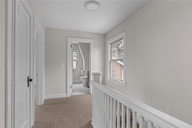 corridor with light colored carpet