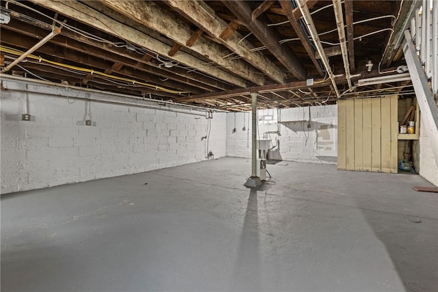 view of unfinished basement