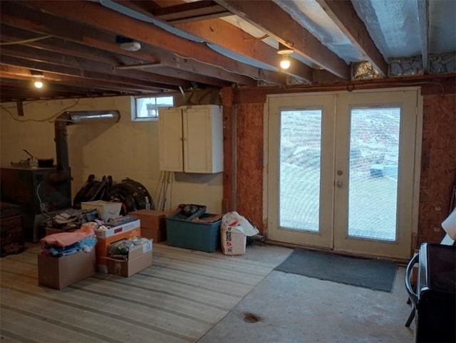 basement featuring french doors