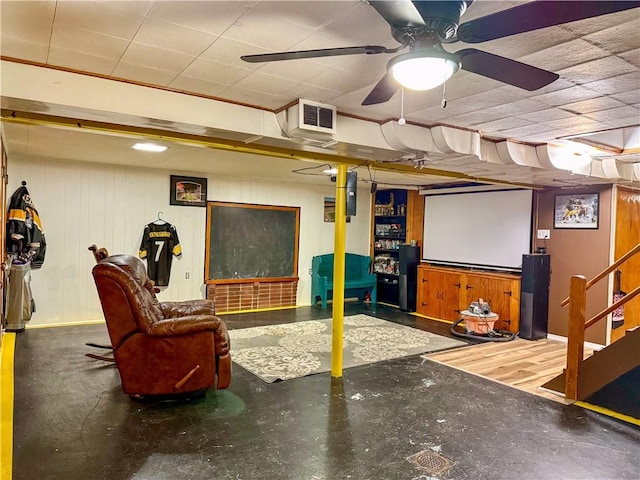 home theater featuring ceiling fan