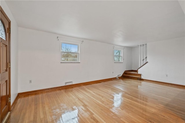 unfurnished living room with light hardwood / wood-style floors